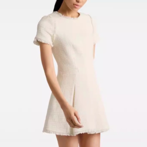NWT Cinq a Sept Nova Tweed Fit & Flare Mini Dress - Gardenia Cream Ivory - Picture 6 of 10